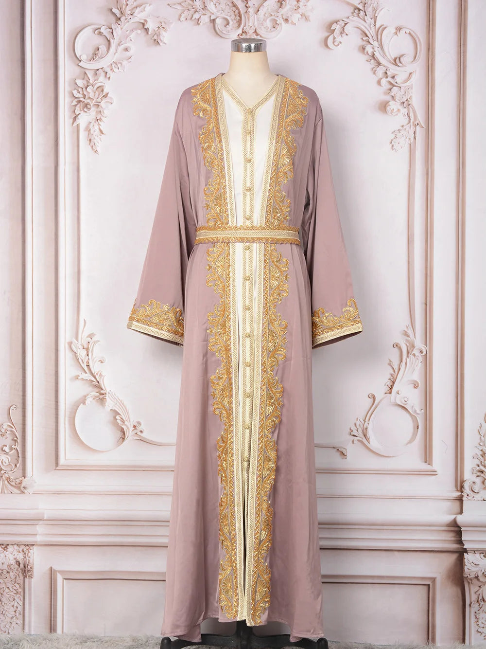 Women’s Beaded Kaftan Abaya – Eid/Ramadan Maxi Dress 2-Piece Outfit