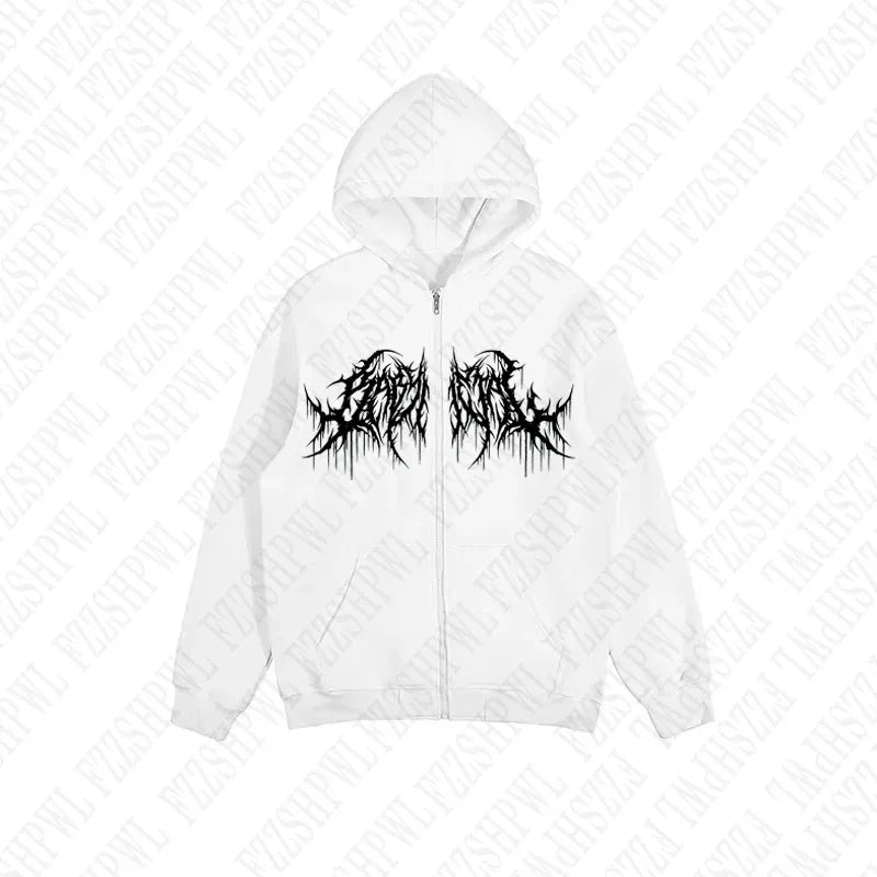 Y2K Graphic Print Hoodie – Men’s Gothic Hip Hop Long Sleeve Pullover