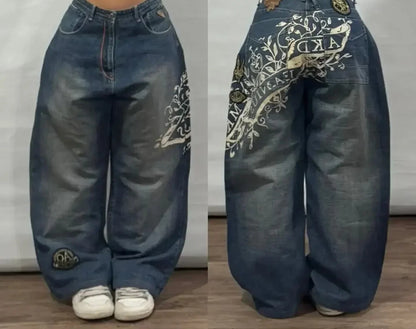 American Y2K Oversized Wide-Leg Jeans – Women’s Streetwear Loose Denim