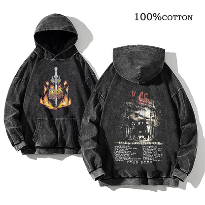 Korn Rock Band Vintage Washed Hoodie – Y2K Streetwear Sweatshirt