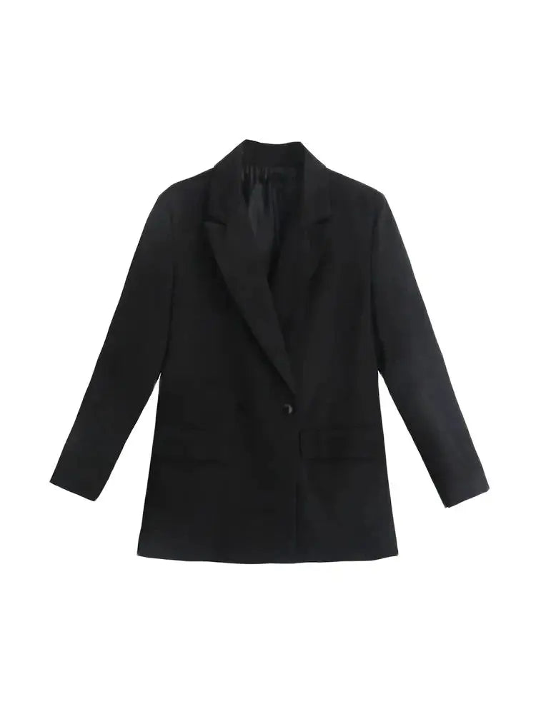 Women’s Double-Breasted Loose Fit Blazer Coat – Vintage Long Sleeve Jacket