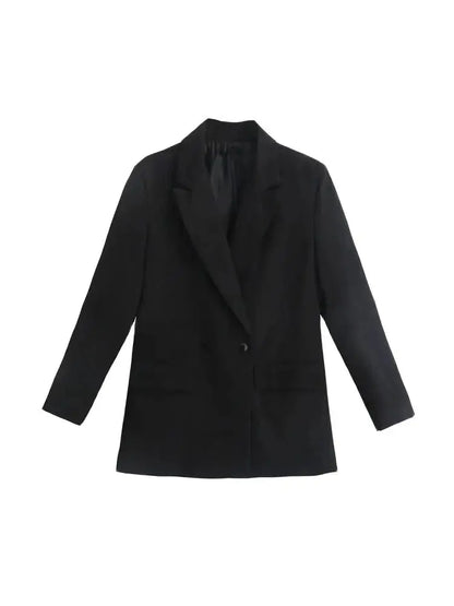 Women’s Double-Breasted Loose Fit Blazer Coat – Vintage Long Sleeve Jacket
