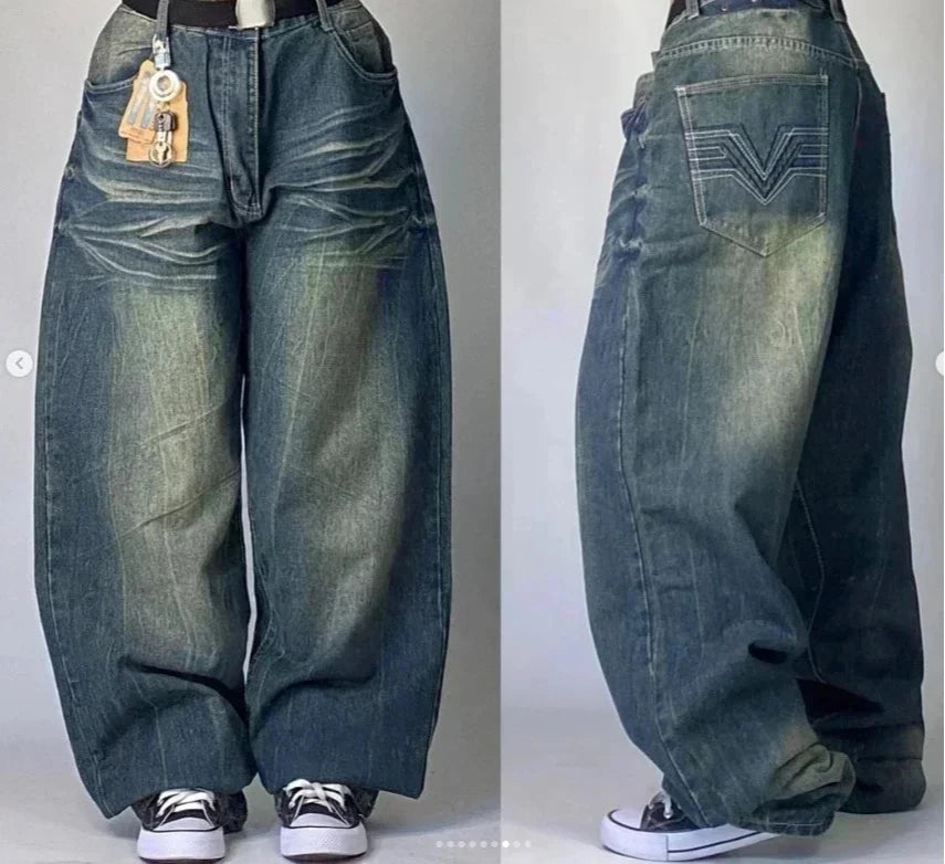 American Y2K Oversized Wide-Leg Jeans – Women’s Streetwear Loose Denim