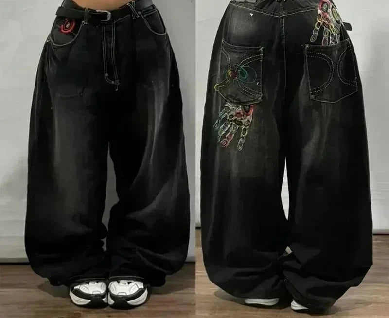 American Y2K Oversized Wide-Leg Jeans – Women’s Streetwear Loose Denim