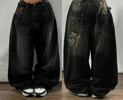 American Y2K Oversized Wide-Leg Jeans – Women’s Streetwear Loose Denim