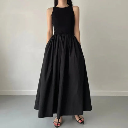 Simple Summer Elegant Black Sleeveless Maxi Dress for Women