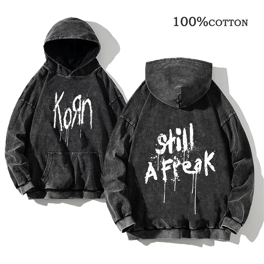 Korn Rock Band Vintage Washed Hoodie – Y2K Streetwear Sweatshirt