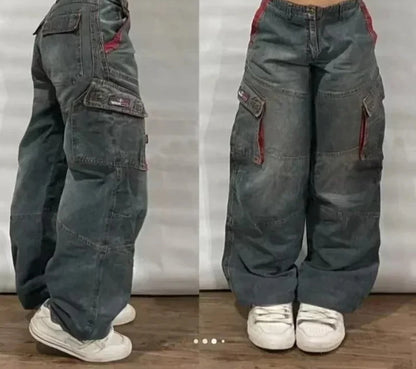 American Y2K Oversized Wide-Leg Jeans – Women’s Streetwear Loose Denim