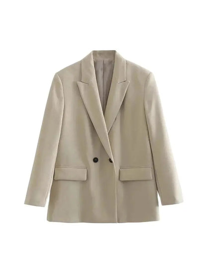 Women’s Double-Breasted Loose Fit Blazer Coat – Vintage Long Sleeve Jacket