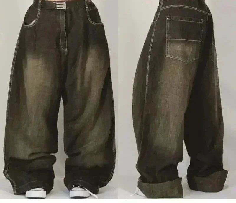 American Y2K Oversized Wide-Leg Jeans – Women’s Streetwear Loose Denim