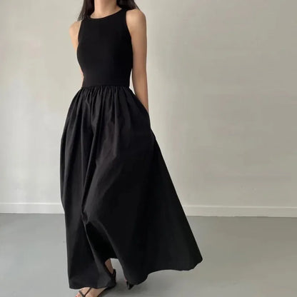 Simple Summer Elegant Black Sleeveless Maxi Dress for Women