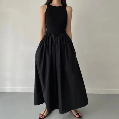 Simple Summer Elegant Black Sleeveless Maxi Dress for Women