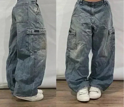 American Y2K Oversized Wide-Leg Jeans – Women’s Streetwear Loose Denim