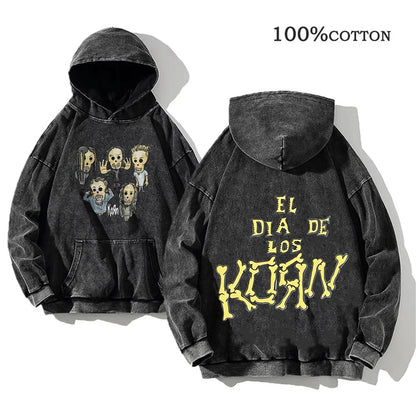Korn Rock Band Vintage Washed Hoodie – Y2K Streetwear Sweatshirt