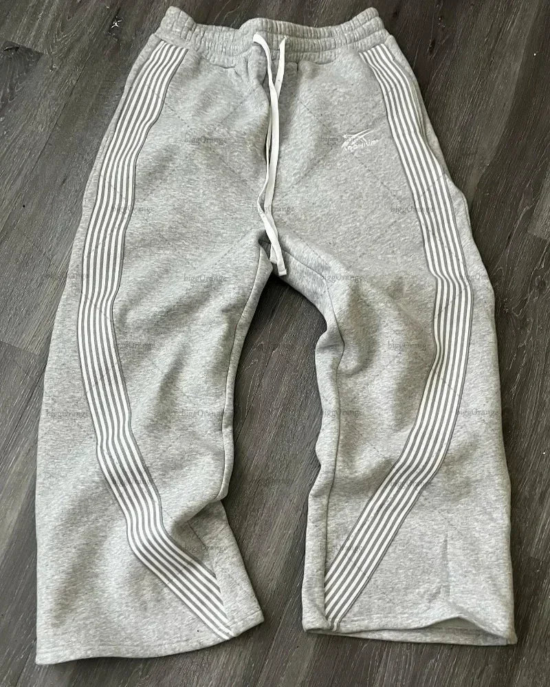 Y2K Embroidered Gray Camo Tactical Jogger Sweatpants