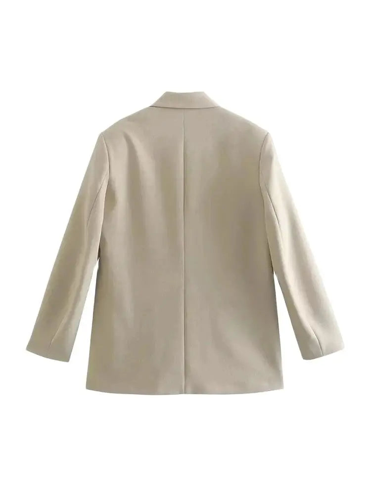 Women’s Double-Breasted Loose Fit Blazer Coat – Vintage Long Sleeve Jacket