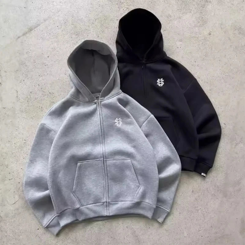 Streetwear Hoodie Set – Men’s Y2K Hoodie & Straight Sweatpants Embroidered Suit