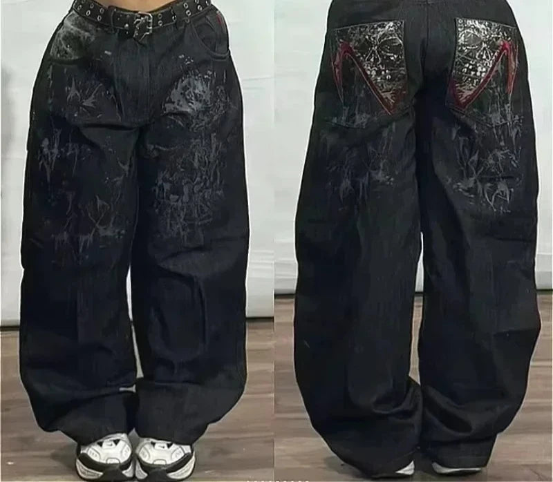 American Y2K Oversized Wide-Leg Jeans – Women’s Streetwear Loose Denim
