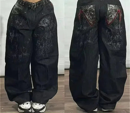 American Y2K Oversized Wide-Leg Jeans – Women’s Streetwear Loose Denim