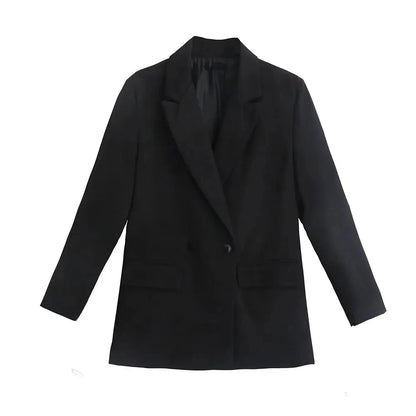 Women’s Double-Breasted Loose Fit Blazer Coat – Vintage Long Sleeve Jacket