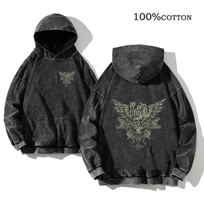 Korn Rock Band Vintage Washed Hoodie – Y2K Streetwear Sweatshirt