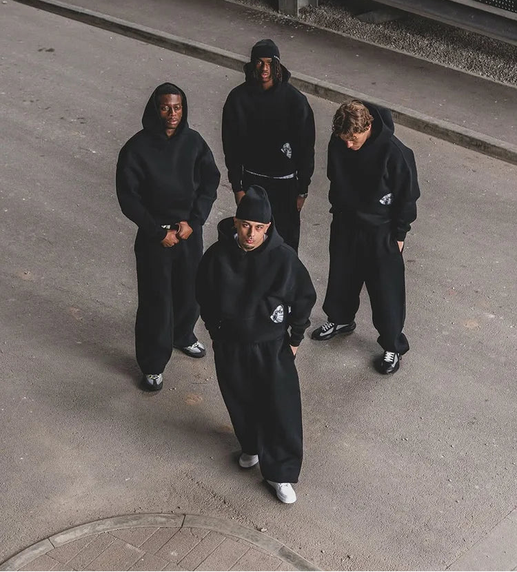 Retro High Street Men’s Sports Suit – Embroidered Hoodie & Sweatpants Set