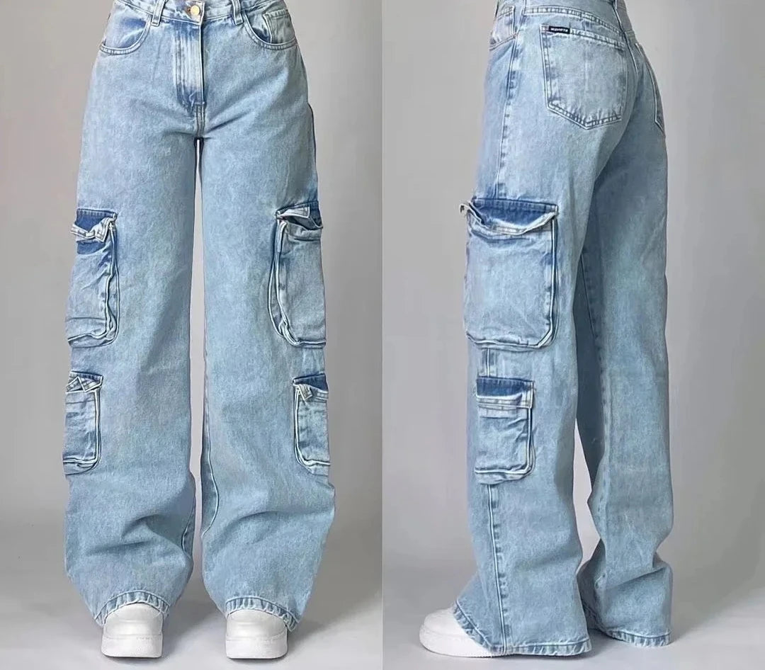American Y2K Oversized Wide-Leg Jeans – Women’s Streetwear Loose Denim