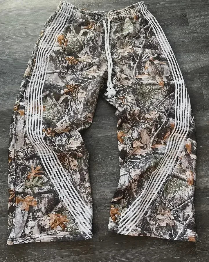 Y2K Embroidered Gray Camo Tactical Jogger Sweatpants