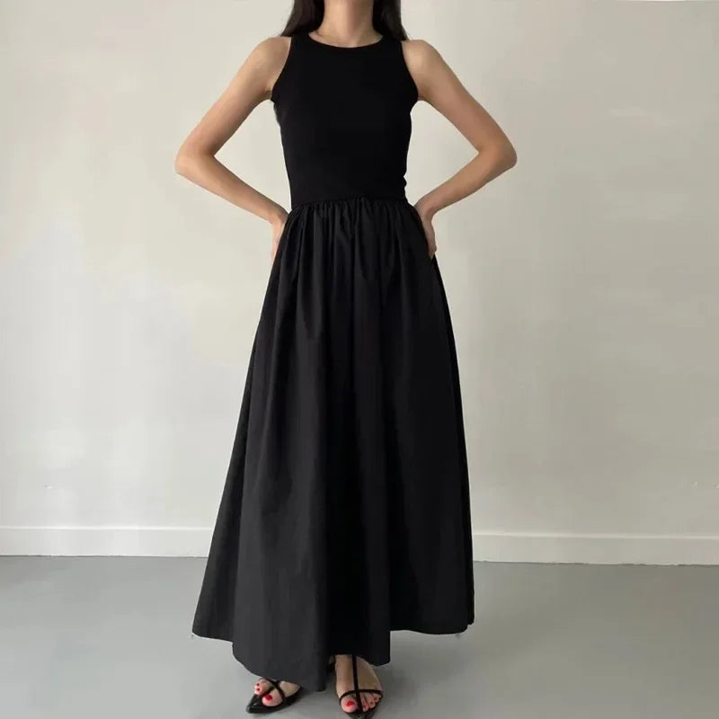 Simple Summer Elegant Black Sleeveless Maxi Dress for Women