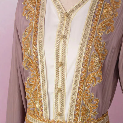 Women’s Beaded Kaftan Abaya – Eid/Ramadan Maxi Dress 2-Piece Outfit