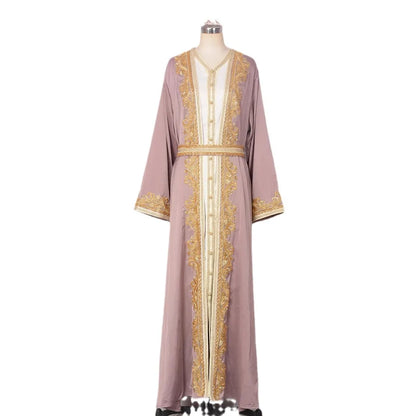 Women’s Beaded Kaftan Abaya – Eid/Ramadan Maxi Dress 2-Piece Outfit