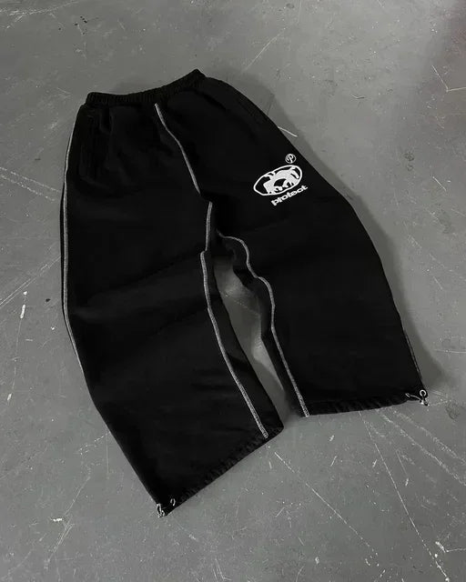 Y2K Embroidered Gray Camo Tactical Jogger Sweatpants