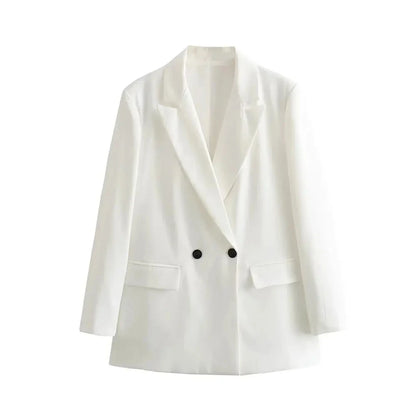 Women’s Double-Breasted Loose Fit Blazer Coat – Vintage Long Sleeve Jacket