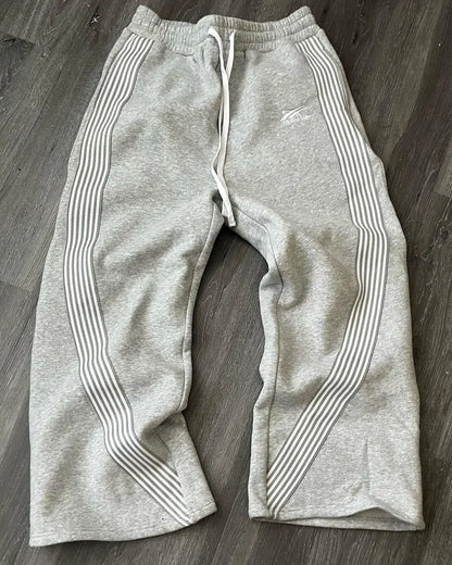 Y2K Embroidered Gray Camo Tactical Jogger Sweatpants