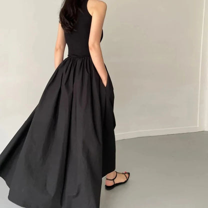 Simple Summer Elegant Black Sleeveless Maxi Dress for Women