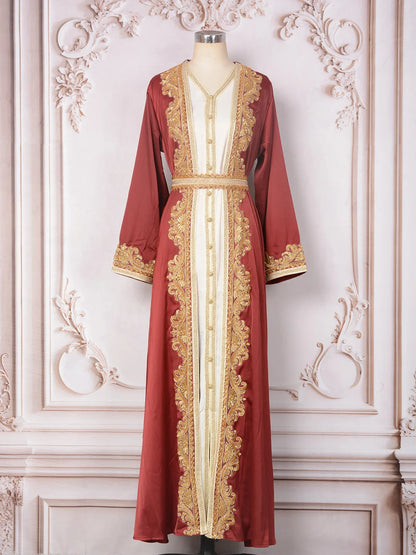 Women’s Beaded Kaftan Abaya – Eid/Ramadan Maxi Dress 2-Piece Outfit