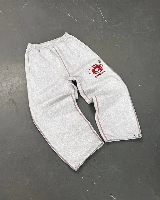 Y2K Embroidered Gray Camo Tactical Jogger Sweatpants
