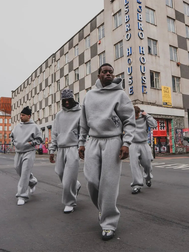 Retro High Street Men’s Sports Suit – Embroidered Hoodie & Sweatpants Set