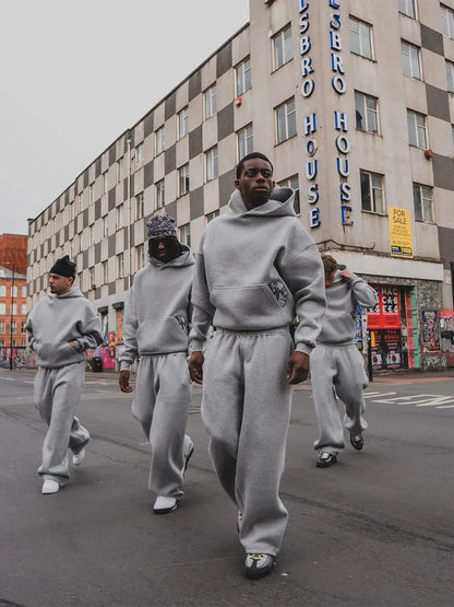 Retro High Street Men’s Sports Suit – Embroidered Hoodie & Sweatpants Set