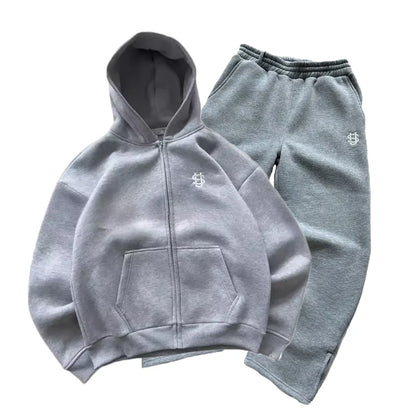 Streetwear Hoodie Set – Men’s Y2K Hoodie & Straight Sweatpants Embroidered Suit