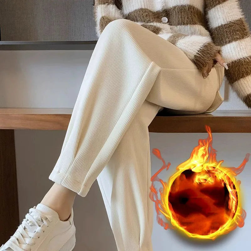 Thickened Warm Harem Pants for Women – Winter Loose Corduroy Trousers