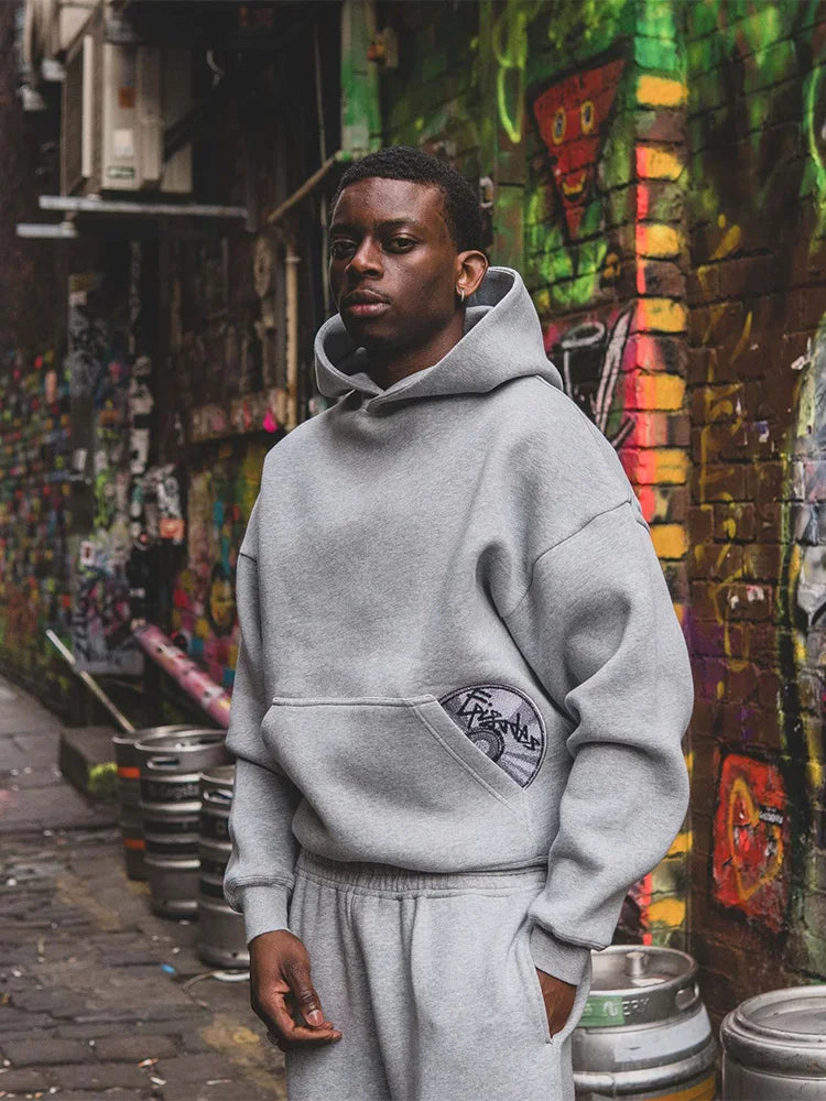 Retro High Street Men’s Sports Suit – Embroidered Hoodie & Sweatpants Set