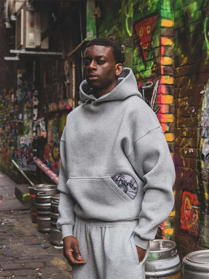 Retro High Street Men’s Sports Suit – Embroidered Hoodie & Sweatpants Set