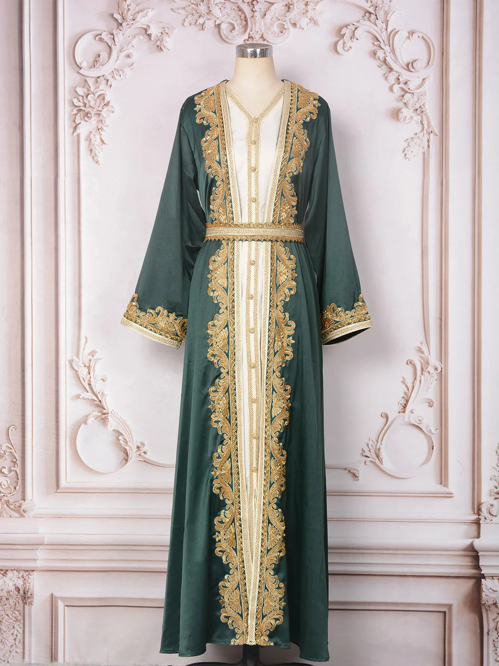 Women’s Beaded Kaftan Abaya – Eid/Ramadan Maxi Dress 2-Piece Outfit