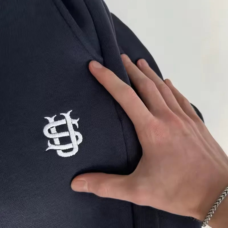 Streetwear Hoodie Set – Men’s Y2K Hoodie & Straight Sweatpants Embroidered Suit