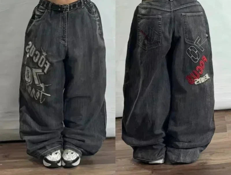 American Y2K Oversized Wide-Leg Jeans – Women’s Streetwear Loose Denim