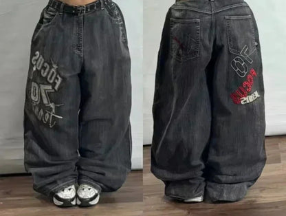 American Y2K Oversized Wide-Leg Jeans – Women’s Streetwear Loose Denim